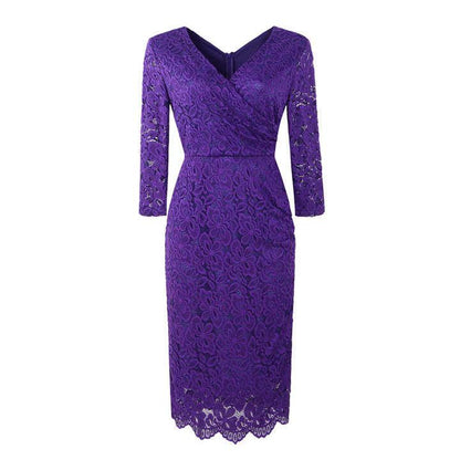 Lace Curve Mini Three Quater Sleeve Dress - Styledd by L&M