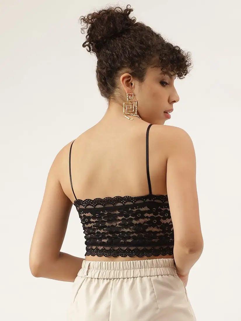 Lace Pleather Spaghetti Strap Crop Top - Styledd by L&M