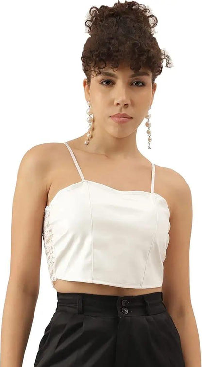 Lace Pleather Spaghetti Strap Crop Top - Styledd by L&M