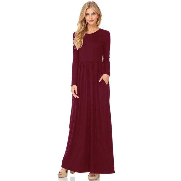 Long Sleeve Pocket Floor Length Summer Dress - Styledd by L&M