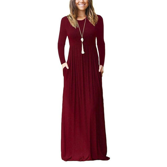 Long Sleeve Round Neck Maxi Dress - Styledd by L&M