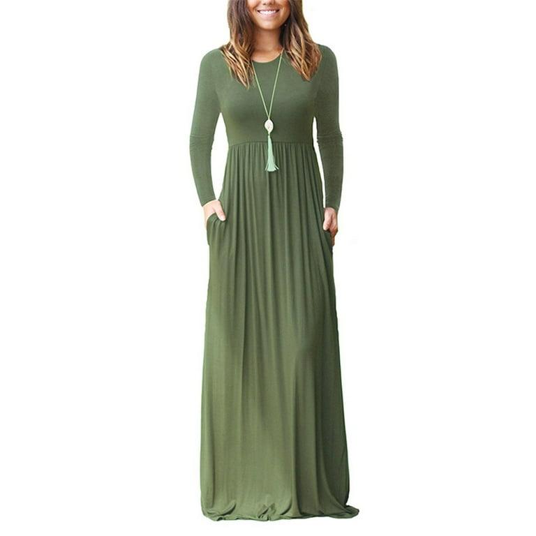 Long Sleeve Round Neck Maxi Dress - Styledd by L&M