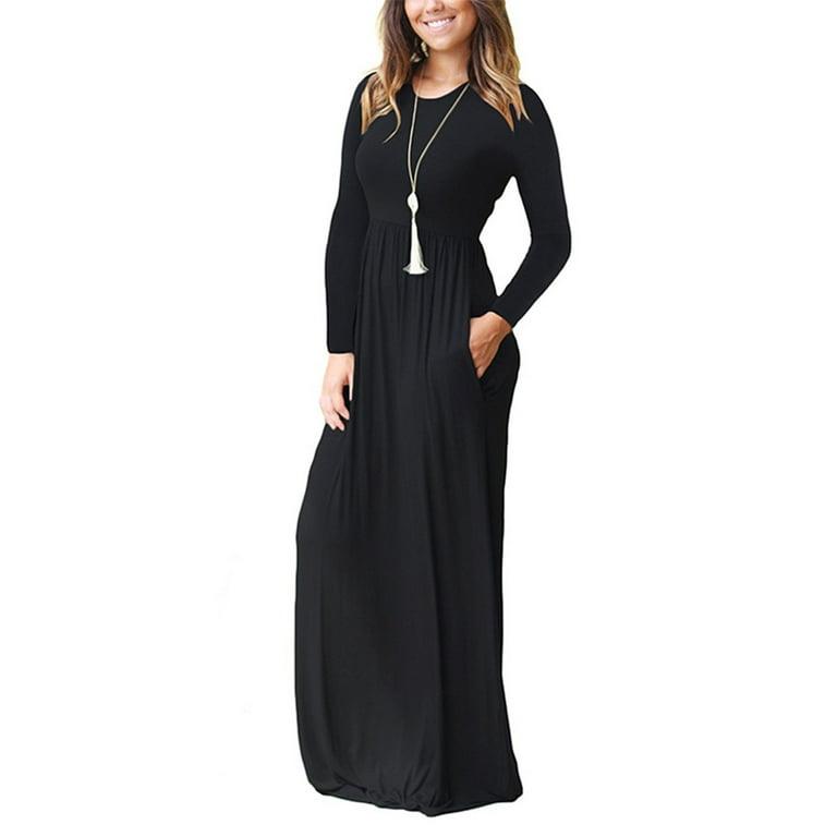 Long Sleeve Round Neck Maxi Dress - Styledd by L&M