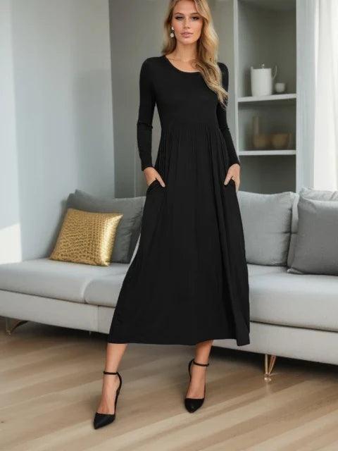 Long Sleeve Round Neck Maxi Dress - Styledd by L&M