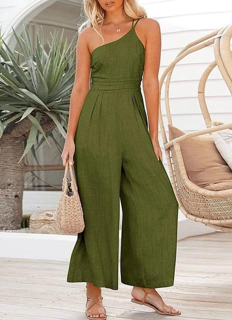 Loose Spaghetti Strap Jumpsuit Romper One Shoulder - Styledd by L&M