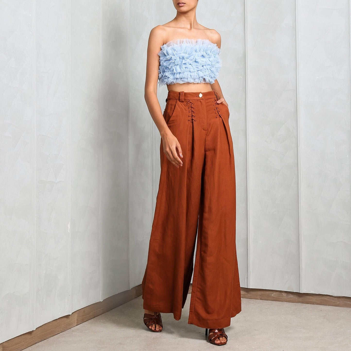 Mesh Ruffle Trim Crop Tube Top - Styledd by L&M