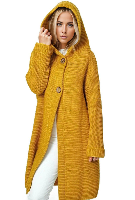 Midi Length Button Hoodie Cardigan - Styledd by L&M