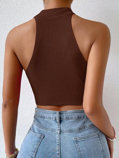 Mock Neck Crop Knit Top - Styledd by L&M