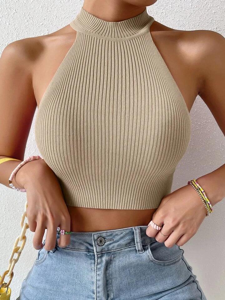 Mock Neck Crop Knit Top - Styledd by L&M