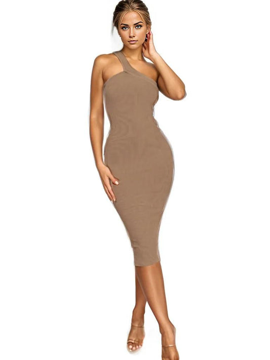 Off Shoulder Bodycon Ribbed Midi Dress - Styledd by L&M