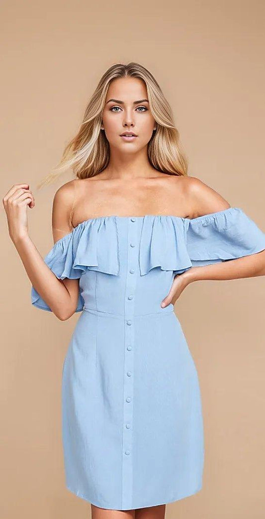 Off Shoulder Frill Mini Dress - Styledd by L&M