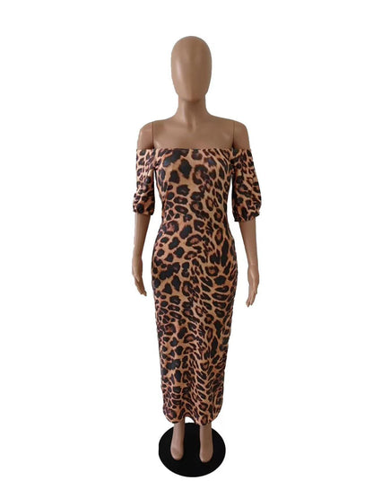 Off Shoulder Leopard Printed Pencil Dress - Styledd by L&M