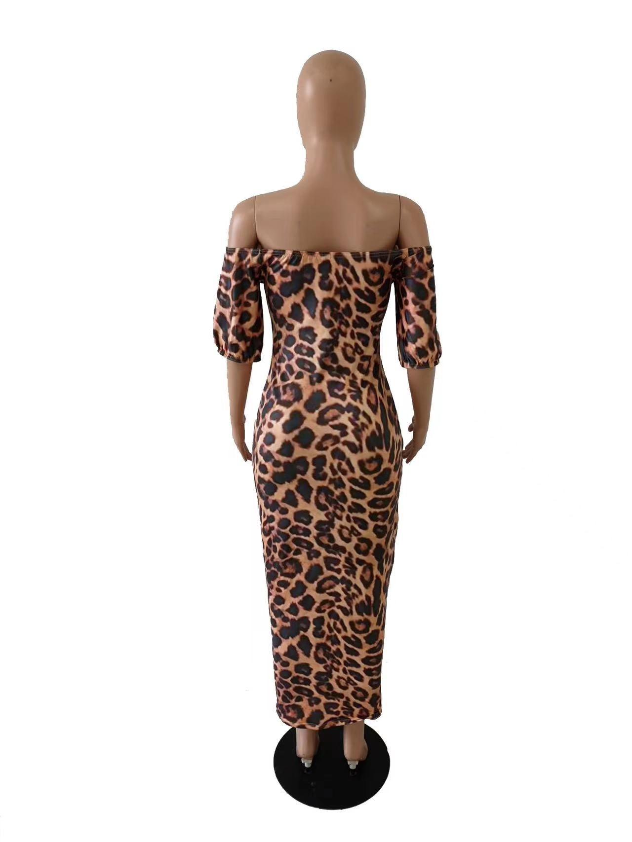 Off Shoulder Leopard Printed Pencil Dress - Styledd by L&M