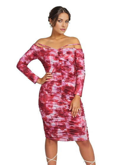 Off Shoulder Ruched Mid Dress - Styledd by L&M