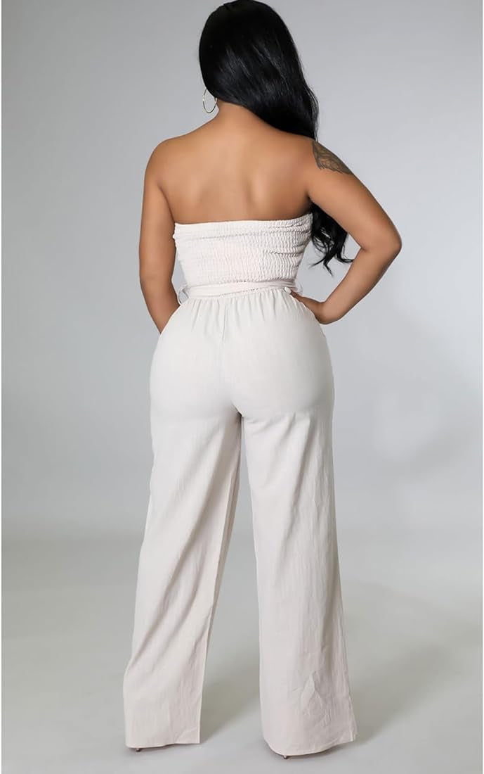 Off-Shoulder Tube Loose Long Straight Pants Jumpsuit – Stylish & Comfortable - Styledd by L&M