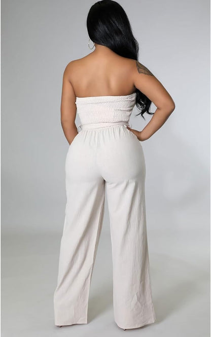 Off-Shoulder Tube Loose Long Straight Pants Jumpsuit – Stylish & Comfortable - Styledd by L&M