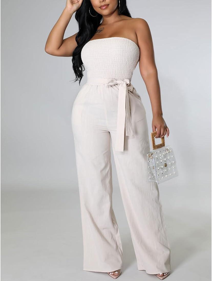 Off-Shoulder Tube Loose Long Straight Pants Jumpsuit – Stylish & Comfortable - Styledd by L&M