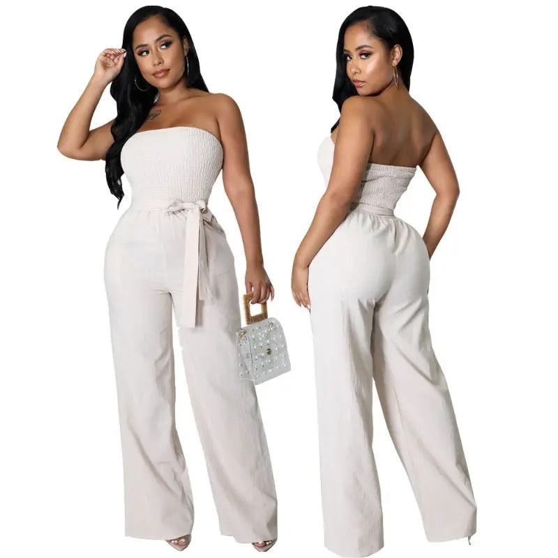 Off-Shoulder Tube Loose Long Straight Pants Jumpsuit – Stylish & Comfortable - Styledd by L&M