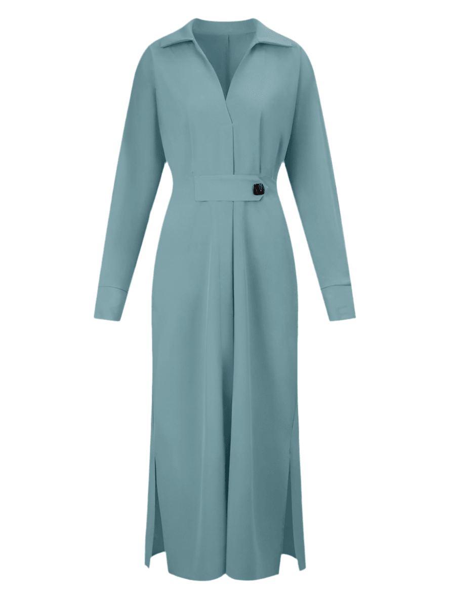 One Button Tie Over Blouse Maxi Slit Dress - Styledd by L&M