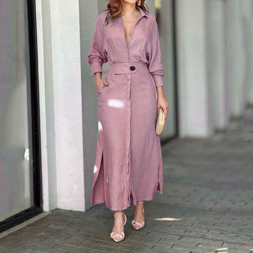 One Button Tie Over Blouse Maxi Slit Dress - Styledd by L&M