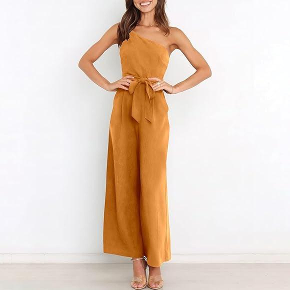 One Shoulder Jumpsuit With Pockets With Belt - Styledd by L&M