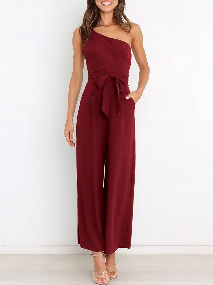 One Shoulder Jumpsuit With Pockets With Belt - Styledd by L&M