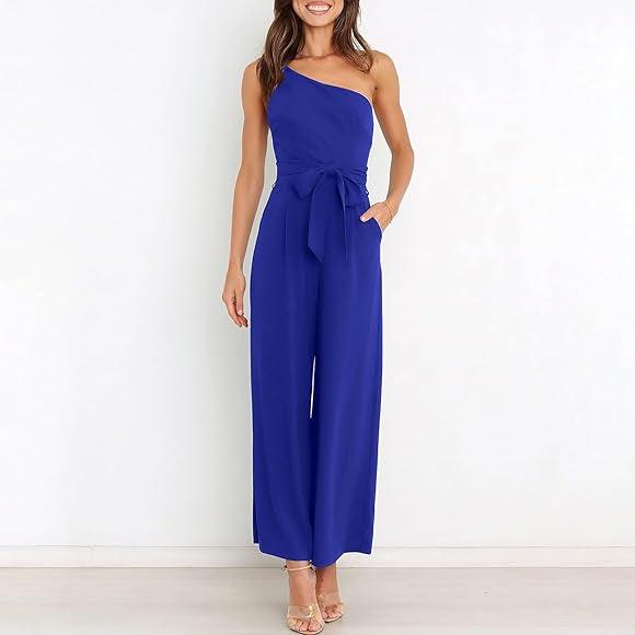 One Shoulder Jumpsuit With Pockets With Belt - Styledd by L&M