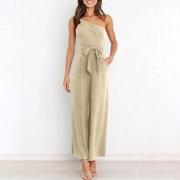 One Shoulder Jumpsuit With Pockets With Belt - Styledd by L&M