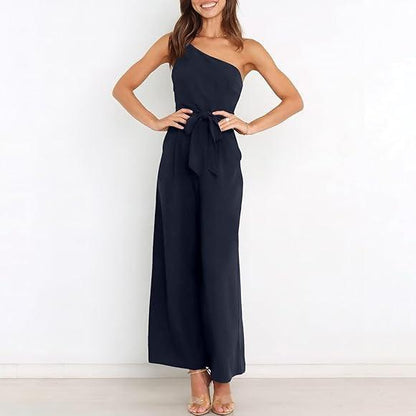 One Shoulder Jumpsuit With Pockets With Belt - Styledd by L&M