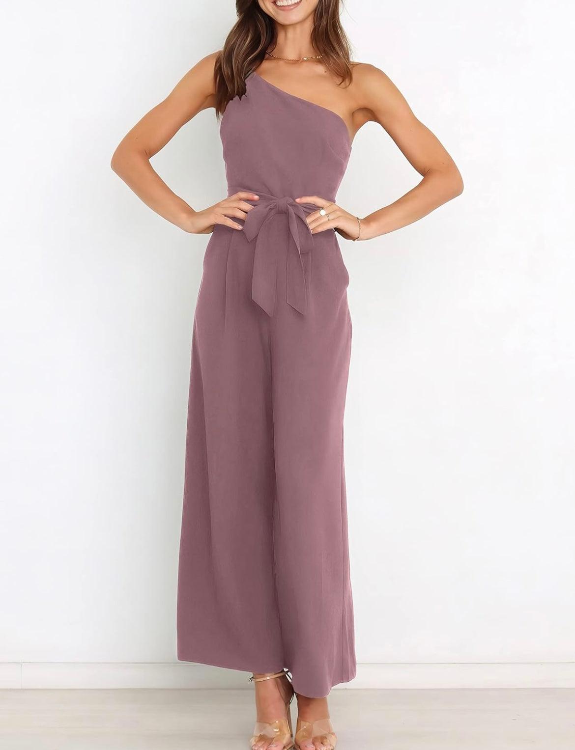 One Shoulder Jumpsuit With Pockets With Belt - Styledd by L&M