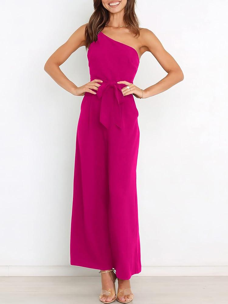 One Shoulder Jumpsuit With Pockets With Belt - Styledd by L&M