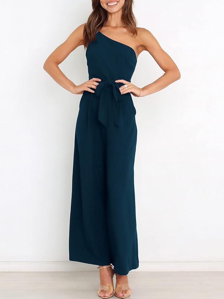 One Shoulder Jumpsuit With Pockets With Belt - Styledd by L&M