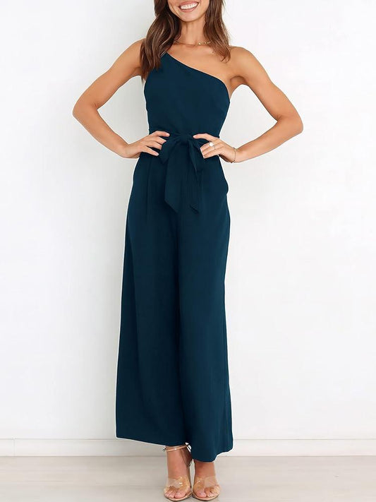 One Shoulder Jumpsuit With Pockets With Belt - Styledd by L&M