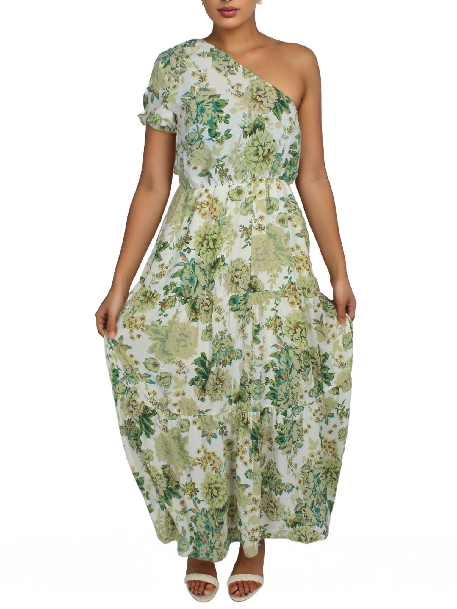 One Shoulder Maxi Floral Dress - Styledd by L&M