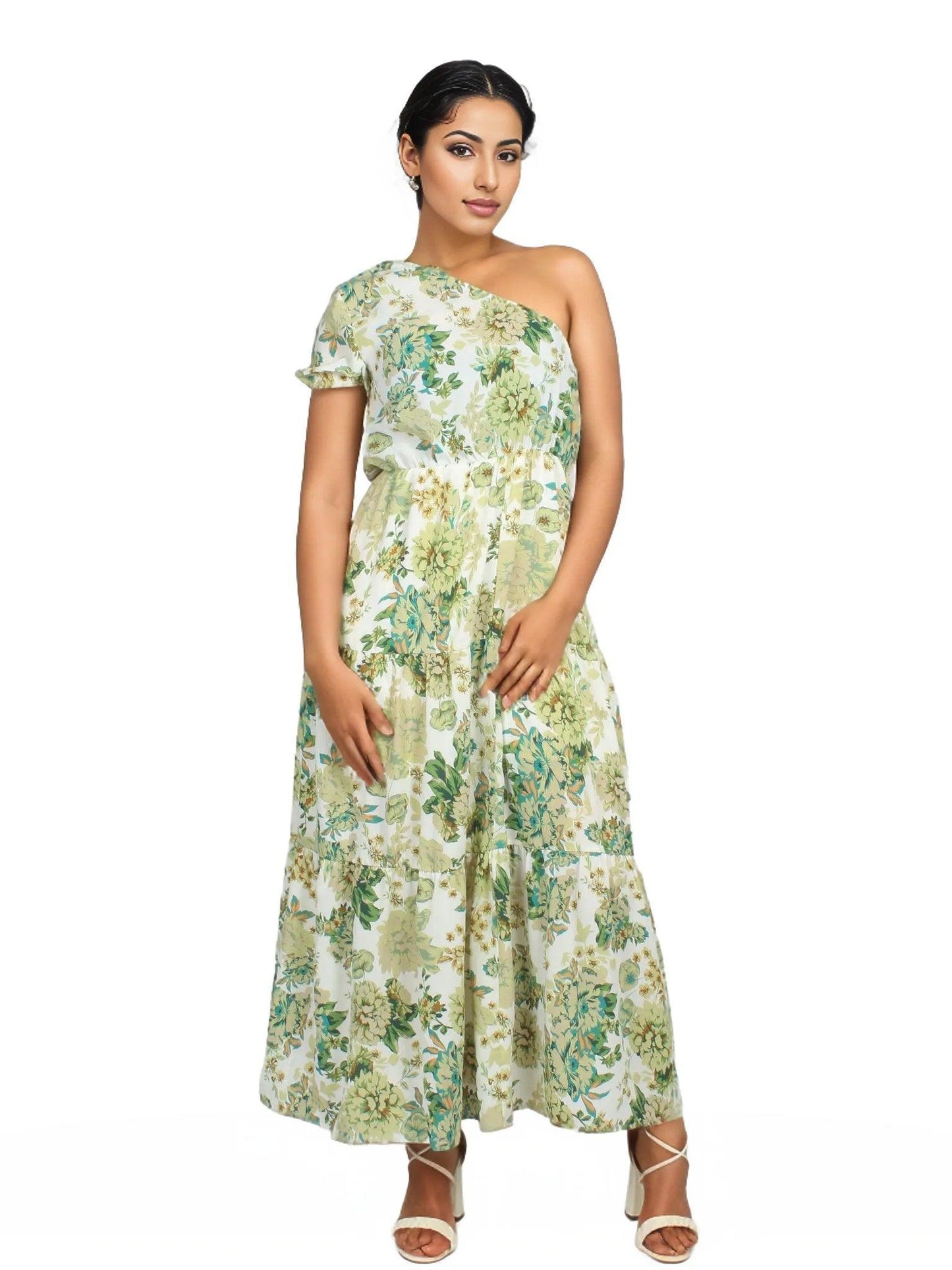 One Shoulder Maxi Floral Dress - Styledd by L&M