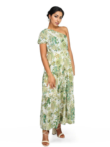 One Shoulder Maxi Floral Dress - Styledd by L&M