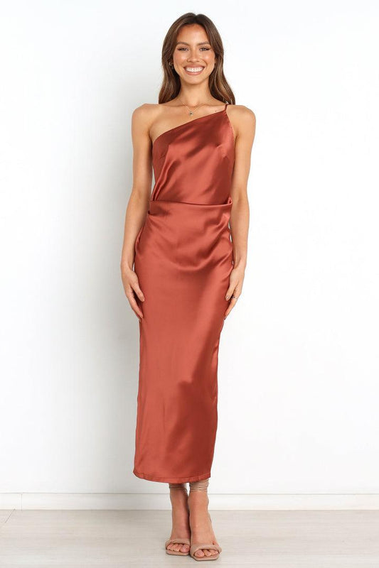 One shoulder strap satin dress - Styledd by L&M