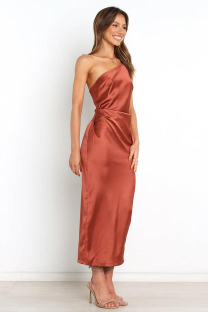 One shoulder strap satin dress - Styledd by L&M