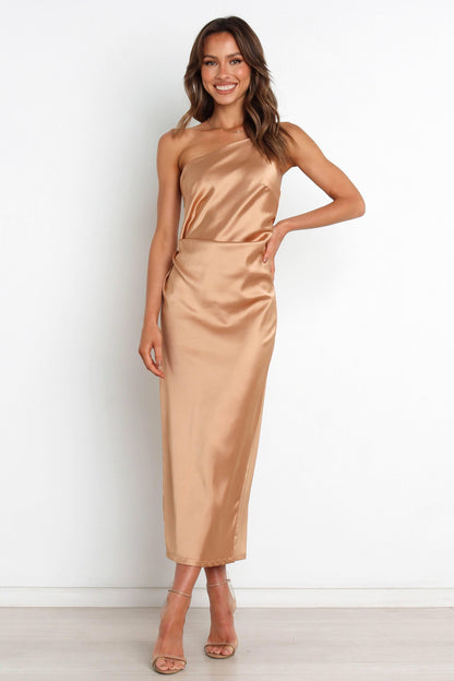 One shoulder strap satin dress - Styledd by L&M