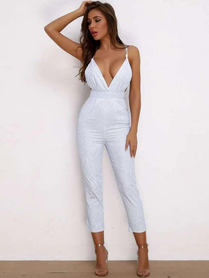 Open Back Striped Pants Jumpsuit - Styledd by L&M