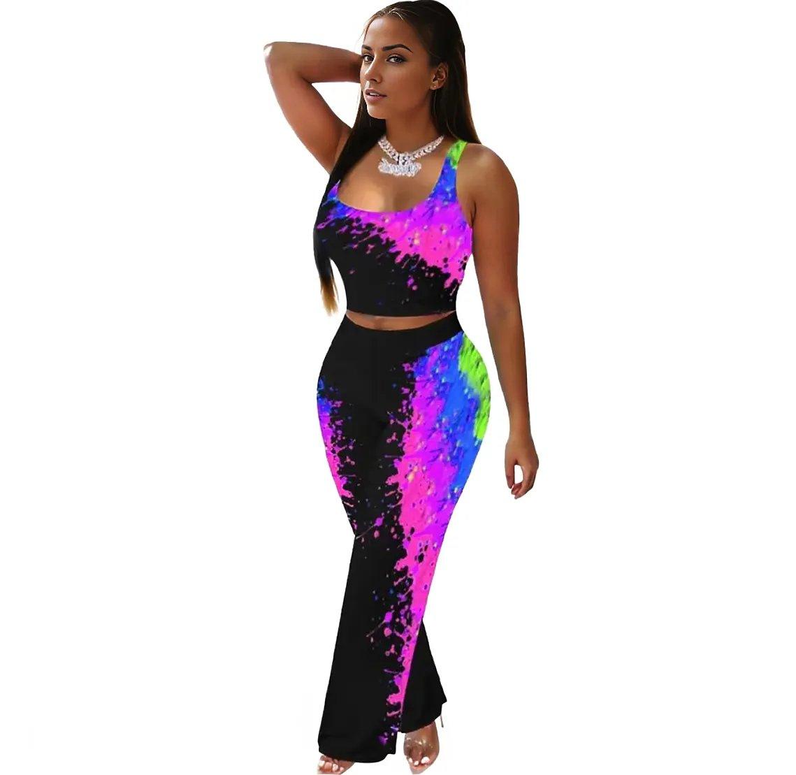 Paint Splash Tank Top And Jogger Long Pants Two Piece Set - Styledd by L&M