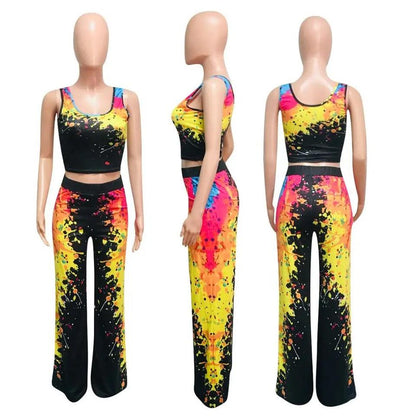 Paint Splash Tank Top And Jogger Long Pants Two Piece Set - Styledd by L&M