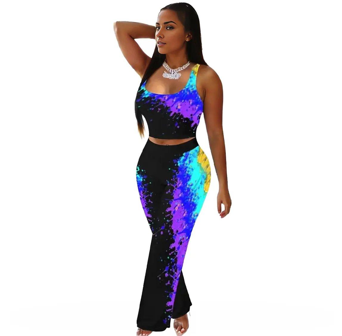 Paint Splash Tank Top And Jogger Long Pants Two Piece Set - Styledd by L&M