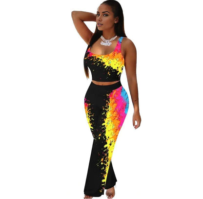 Paint Splash Tank Top And Jogger Long Pants Two Piece Set - Styledd by L&M