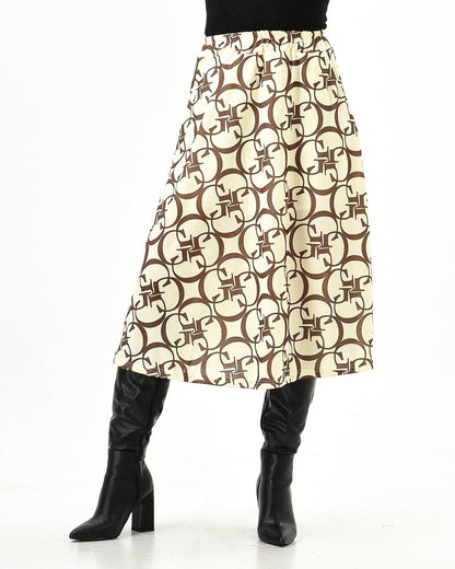 Pattern Flowy Elastic Wasit Midi Skirt - Styledd by L&M