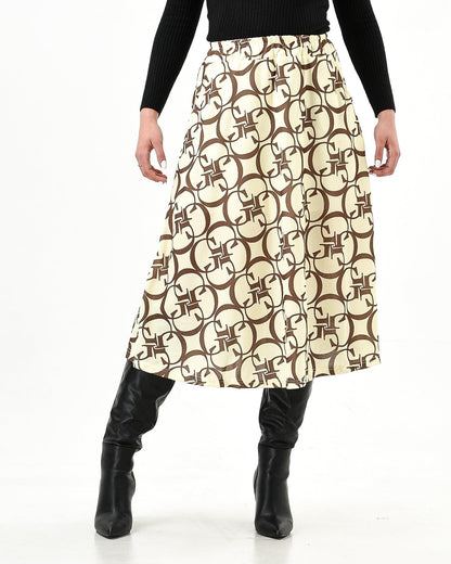 Pattern Flowy Elastic Wasit Midi Skirt - Styledd by L&M