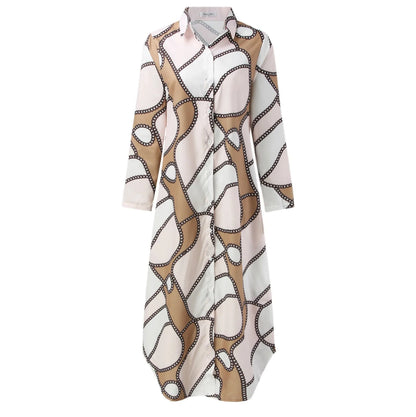 Pattern Long Button Shirt Maxi Dress - Styledd by L&M