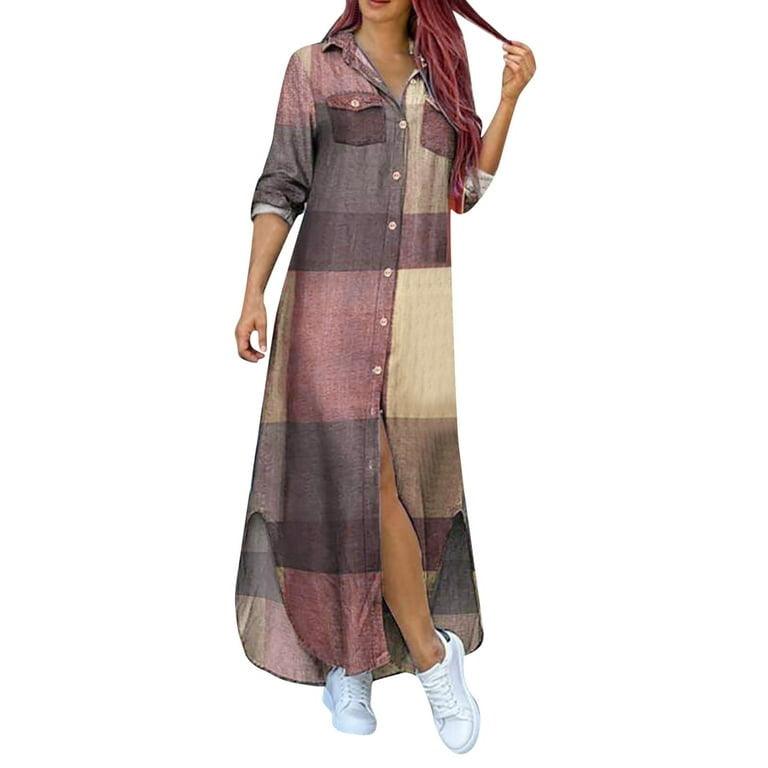 Pattern Long Button Shirt Maxi Dress - Styledd by L&M