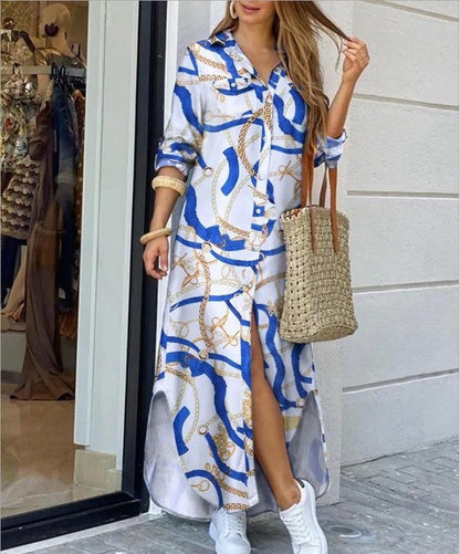 Pattern Long Button Shirt Maxi Dress - Styledd by L&M