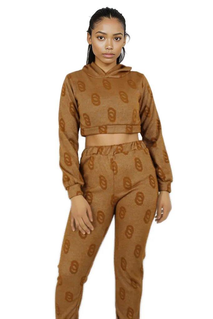 Pattern Long Sleeve Crop Jersey and Pants Set - Styledd by L&M